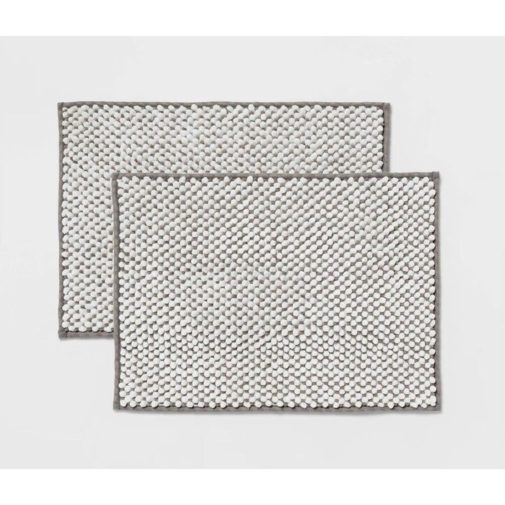 2pk 17”x24” Gray Abstract Bath Rug Set Chenille Tufted Room Essentials NEW